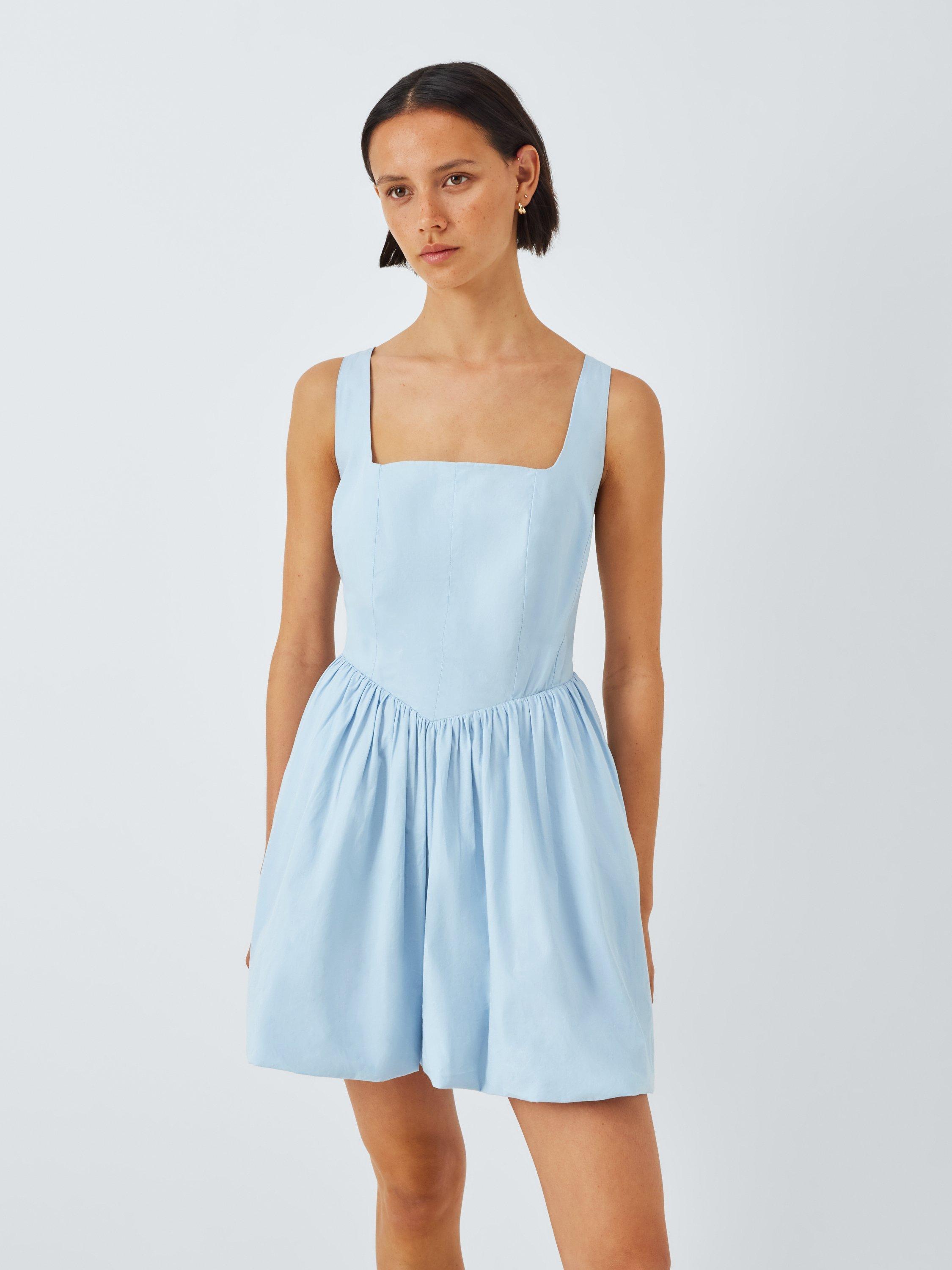 Product image 1 of 6, which shows John Lewis ANYDAY Bubble Hem Mini Dress, Blue, 10