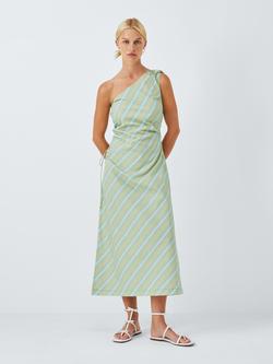 John Lewis ANYDAY Stripe Tie Detailing One Shoulder Dress, Green Multi, Green Multi