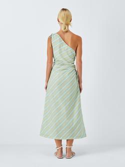 John Lewis ANYDAY Stripe Tie Detailing One Shoulder Dress, Green Multi - view 2, Green Multi