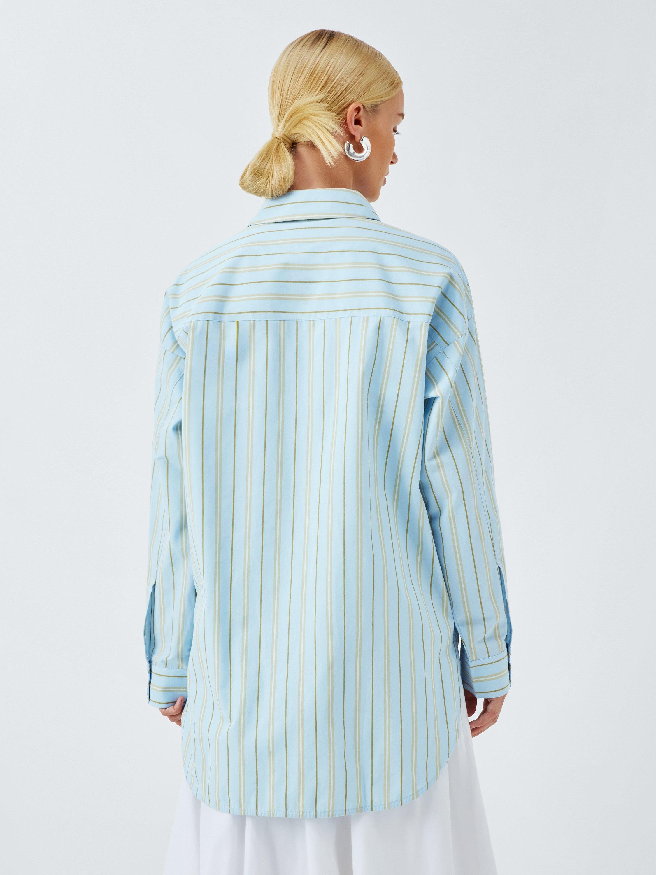 Product image 2 of 6, which shows John Lewis ANYDAY Striped Cottton Boyfriend Shirt, Blue Stripe, 8