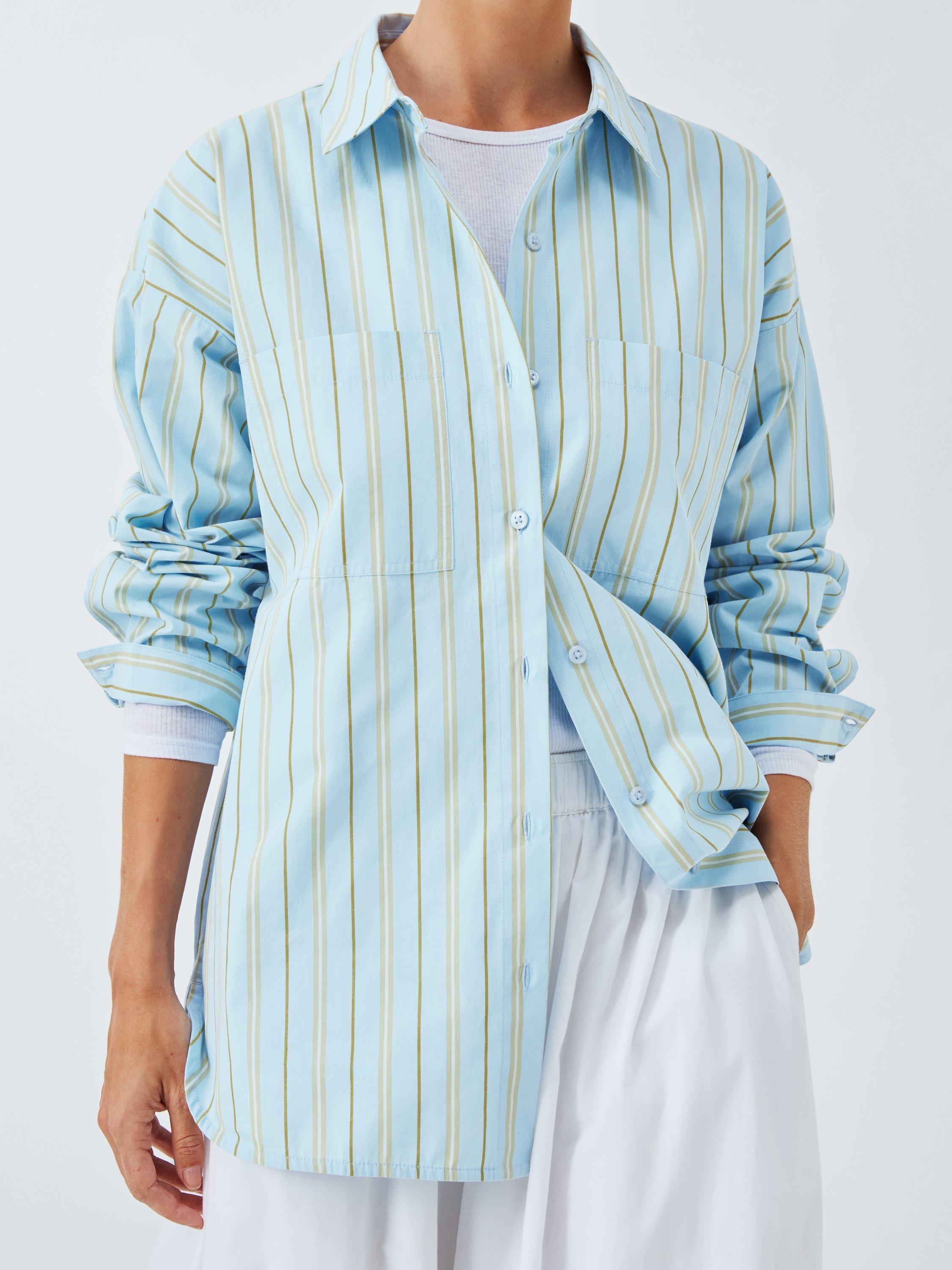 Product image 5 of 6, which shows John Lewis ANYDAY Striped Cottton Boyfriend Shirt, Blue Stripe, 8
