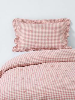 John Lewis Kids' Gingham Cotton Duvet Cover and Pillowcase Set, Pink, Pink