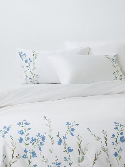John Lewis Jasmine Border Pure Cotton Sateen Duvet Cover Set, 200 Thread Count, Blue
