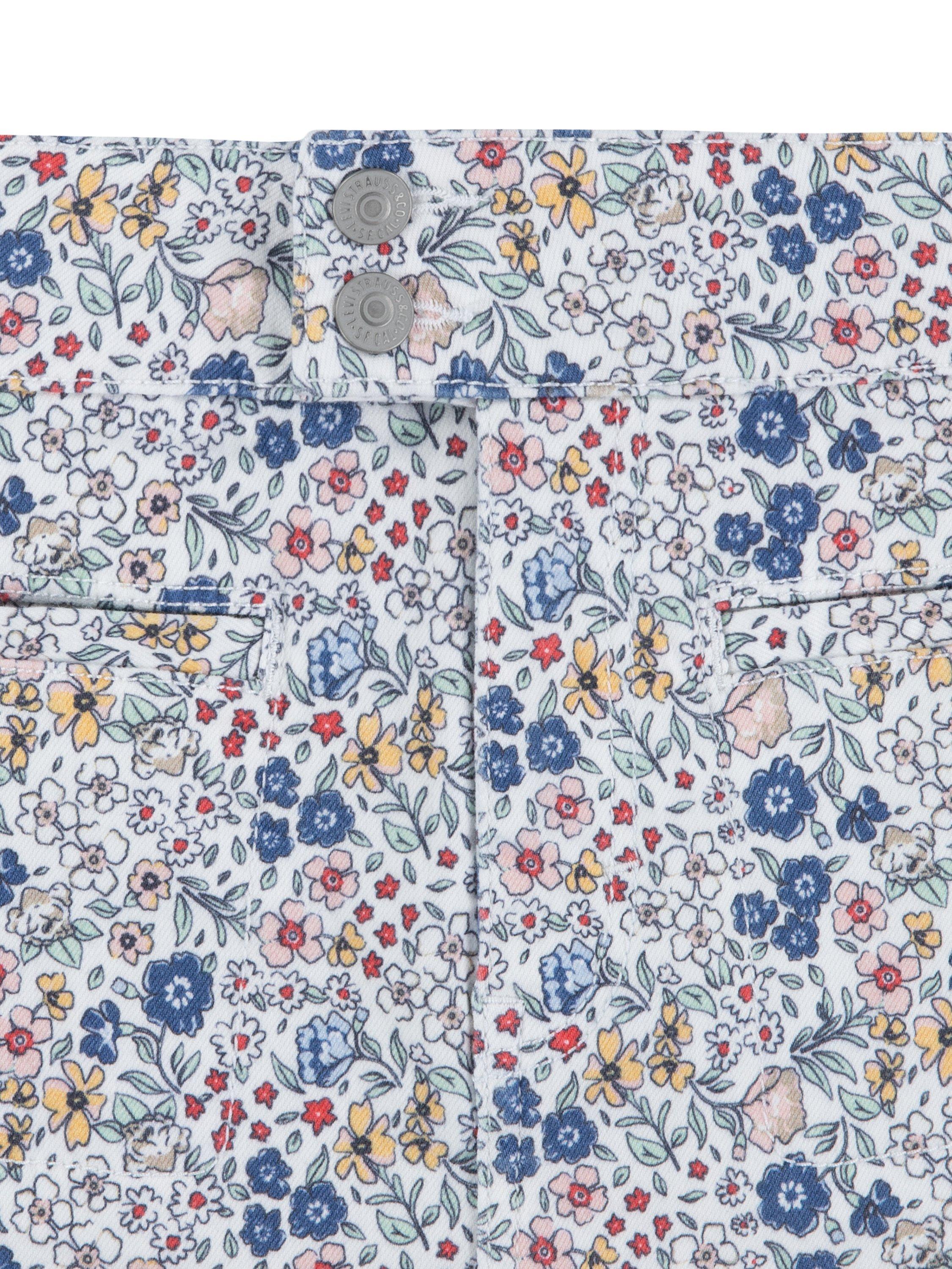 Product image 3 of 5, which shows Levi's Girl's Floral A-Line Denim Shorts, Bright White, 12 years