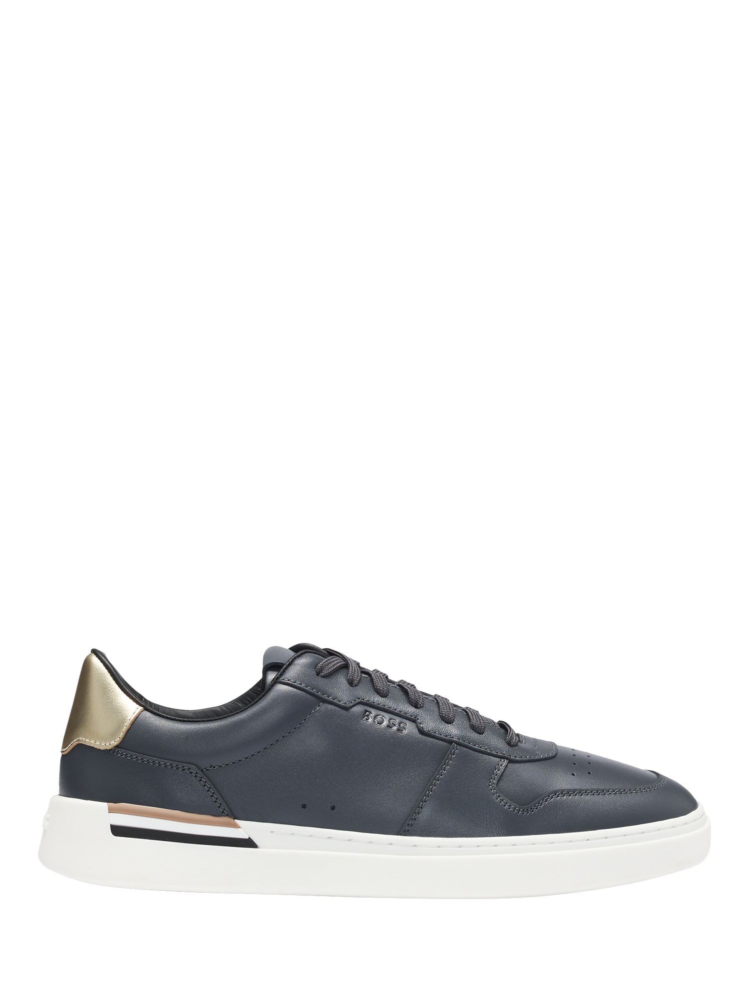 BOSS Clint Lace Up Cupsole Leather Trainers, Dark Grey