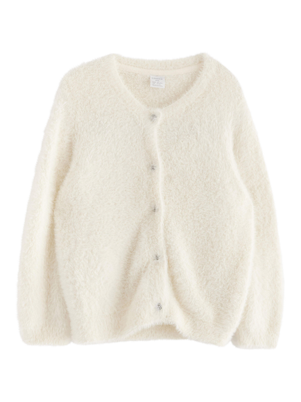 Lindex Kids' Feather Yarn Cardigan, Light Dusty White, Light Dusty White