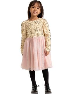 Lindex Kids' Sequin Velvet Fit & Flare Dress, Light Dusty Pink, Light Dusty Pink