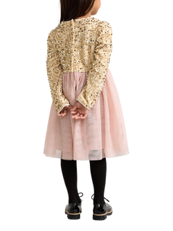 Lindex Kids' Sequin Velvet Fit & Flare Dress, Light Dusty Pink - view 2, Light Dusty Pink