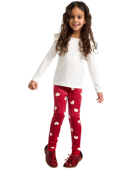 Lindex Kids' Velour Heart Print Leggings, Dark Dusty Red, Dark Dusty Red