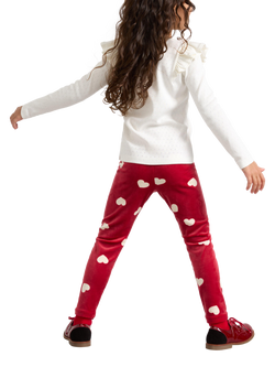 Lindex Kids' Velour Heart Print Leggings, Dark Dusty Red - view 2, Dark Dusty Red