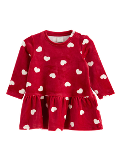 Lindex Baby Velour Hearts Dress, Dark Dusty Red, Dark Dusty Red