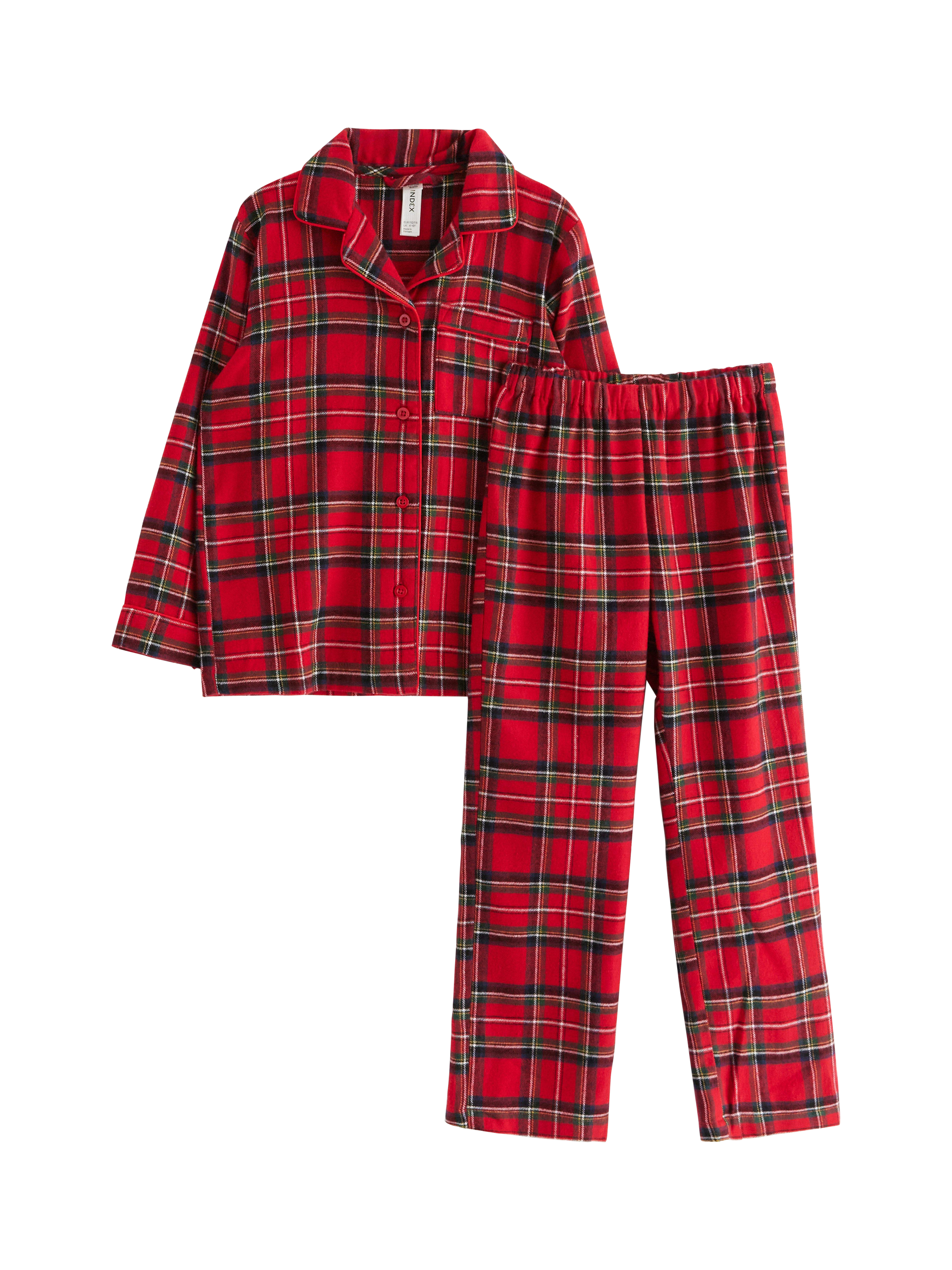 Product image 1 of 3, which shows Lindex Kids' Cotton Flannel Check Pyjama Set, Red, 18-24 months
