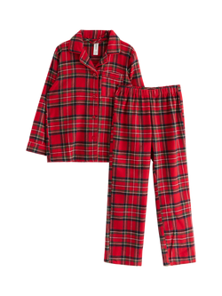 Lindex Kids' Cotton Flannel Check Pyjama Set, Red, Red