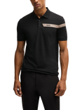 BOSS Cotton Blend Slim Fit Short Sleeve Polo Shirt, Black