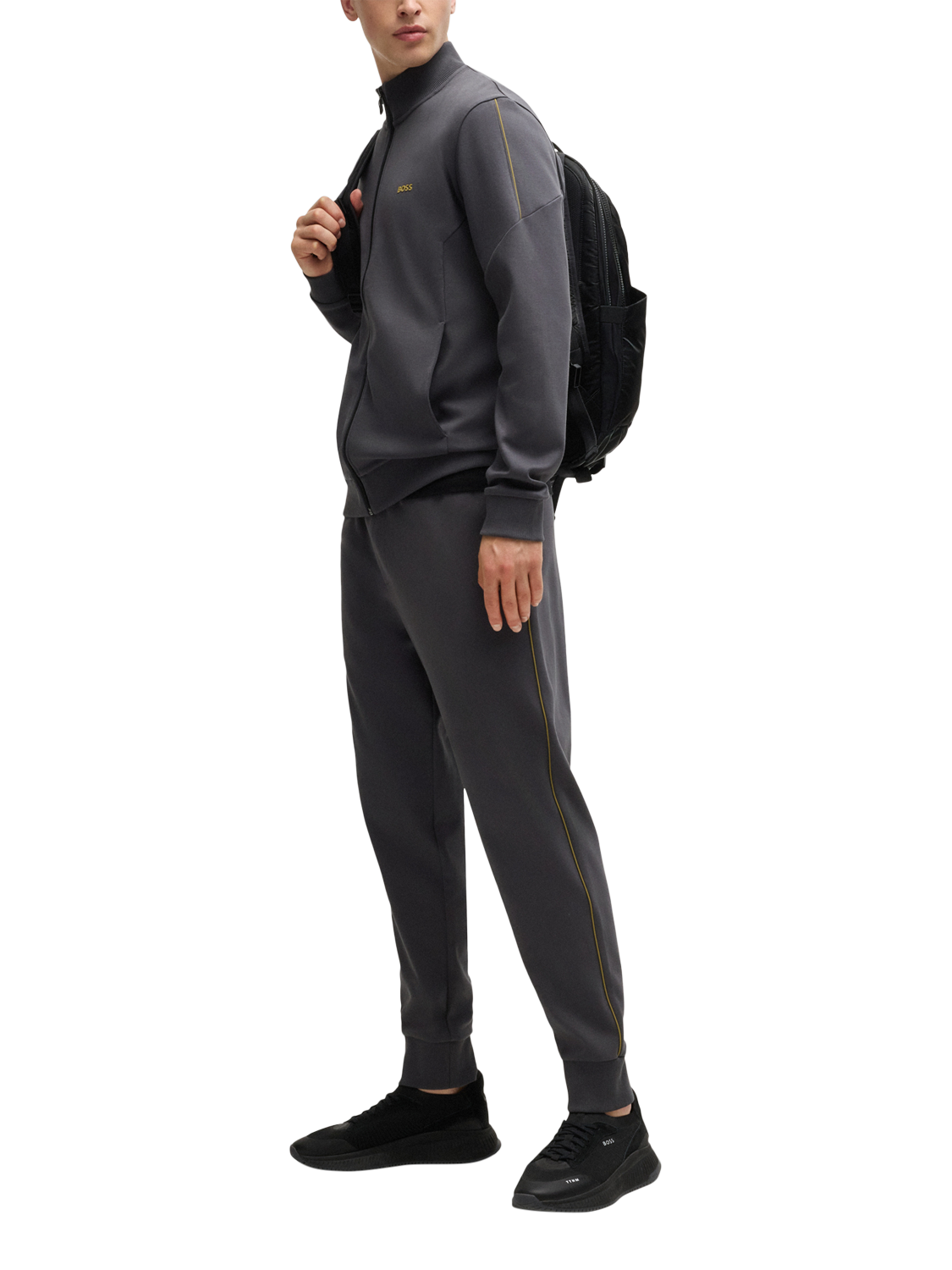 BOSS Interlock Cotton Tracksuit Dark Grey