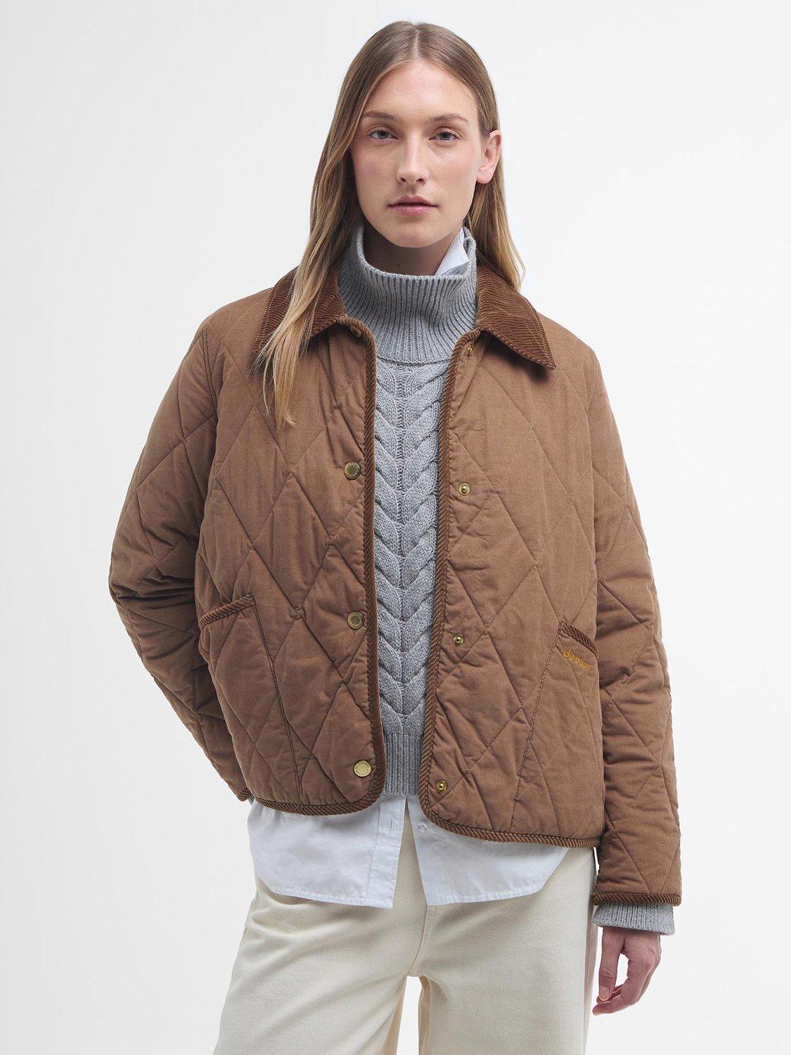 Product image 1 of 8, which shows Barbour Emilia Quilted Jacket, Beige/Sky Tartan, 8