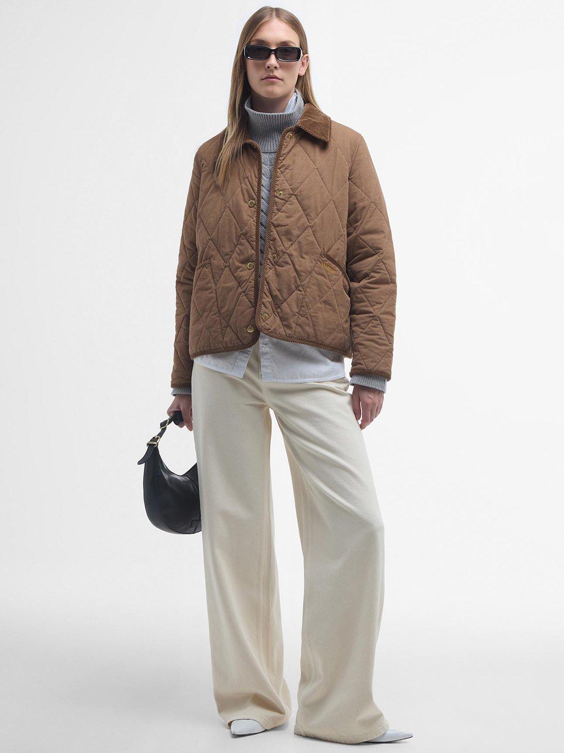 Product image 3 of 8, which shows Barbour Emilia Quilted Jacket, Beige/Sky Tartan, 8