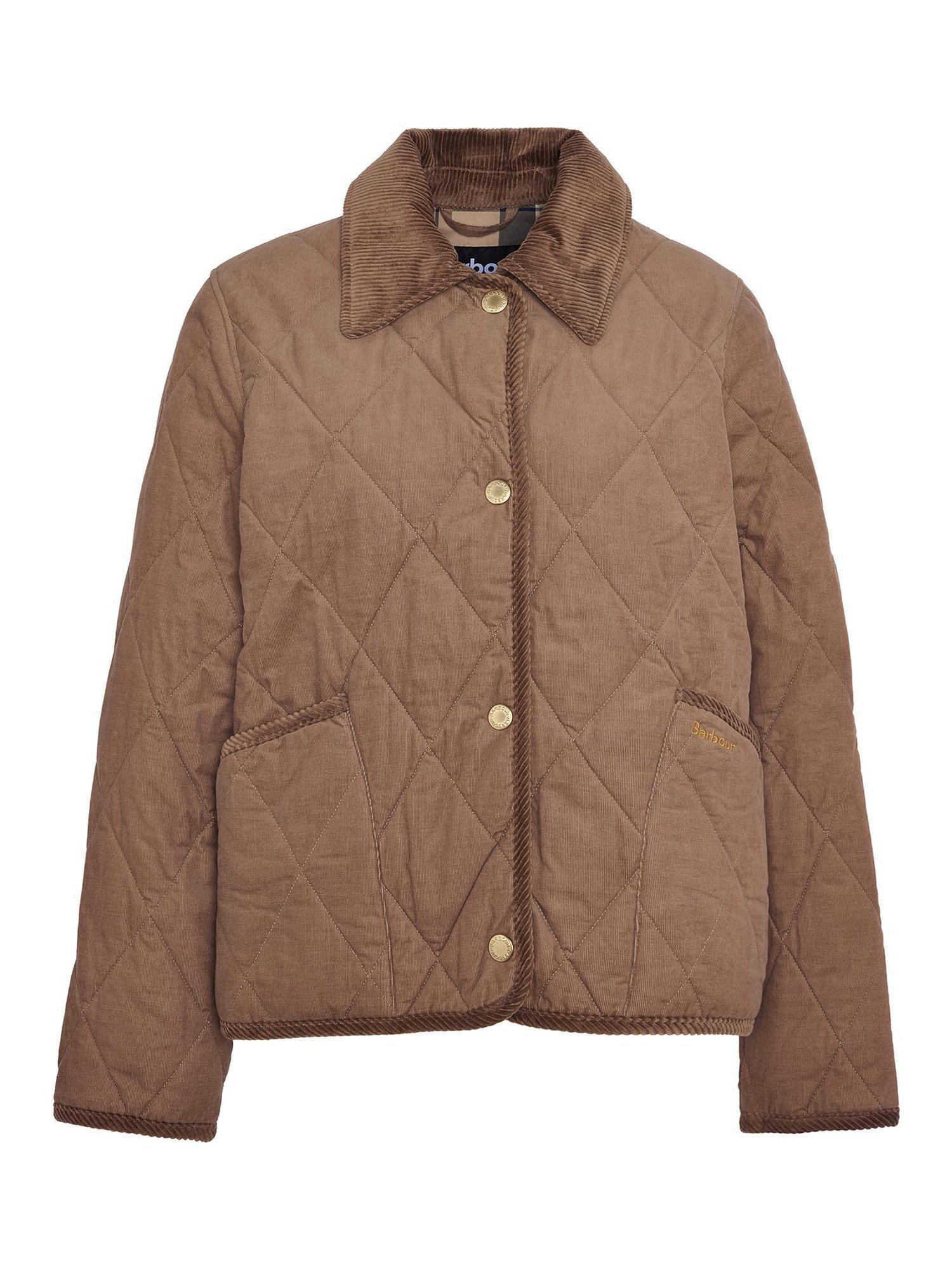 Product image 4 of 8, which shows Barbour Emilia Quilted Jacket, Beige/Sky Tartan, 8