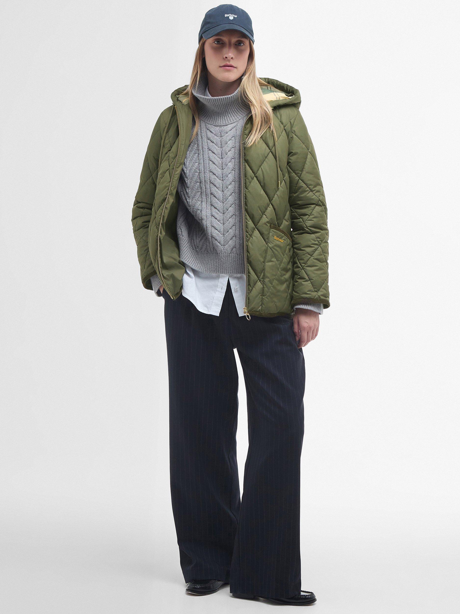 Product image 2 of 7, which shows Barbour Erin Puffer Quilted Jacket, Olive/Acnt Tartan, 8