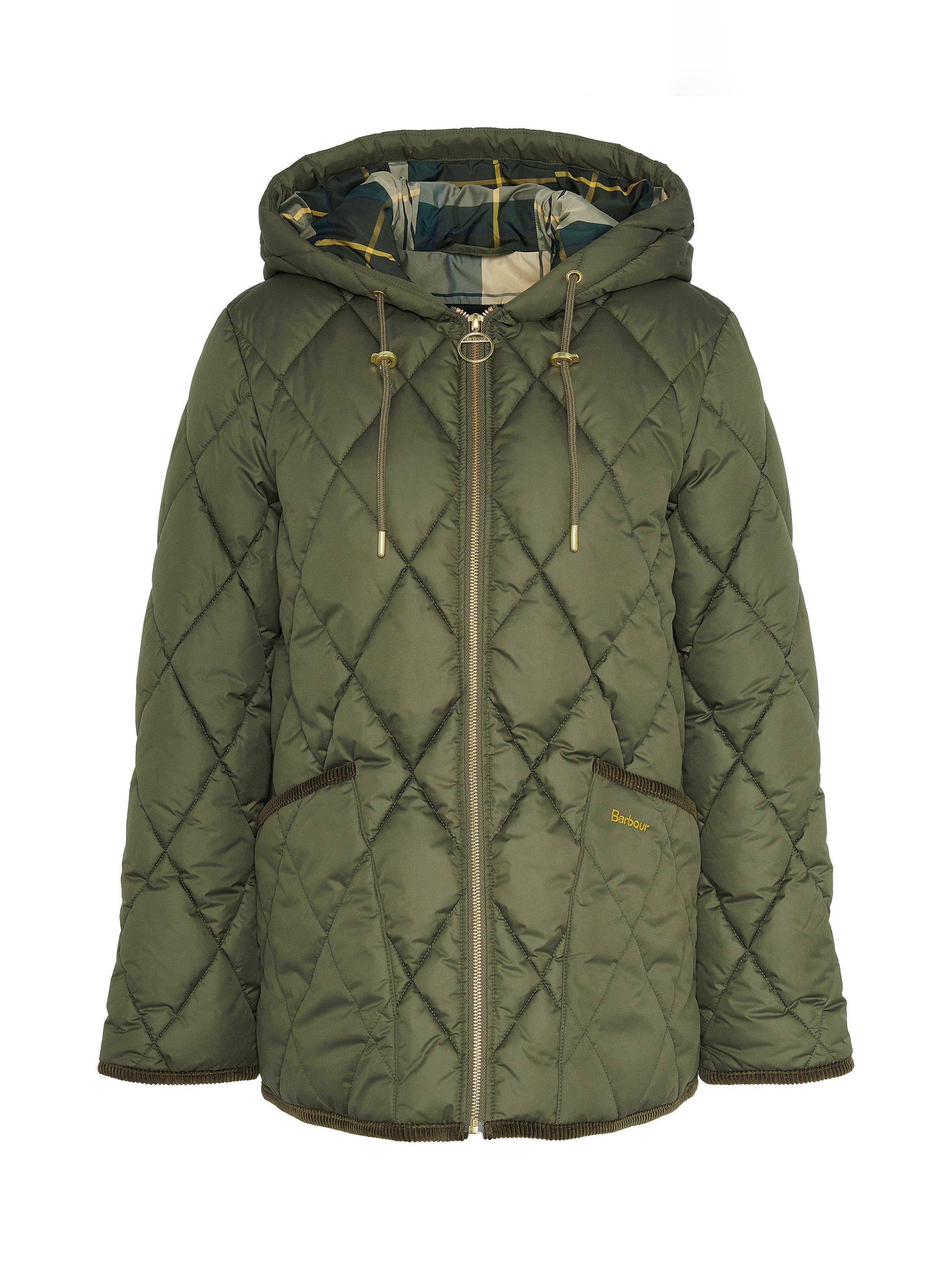 Product image 3 of 7, which shows Barbour Erin Puffer Quilted Jacket, Olive/Acnt Tartan, 8