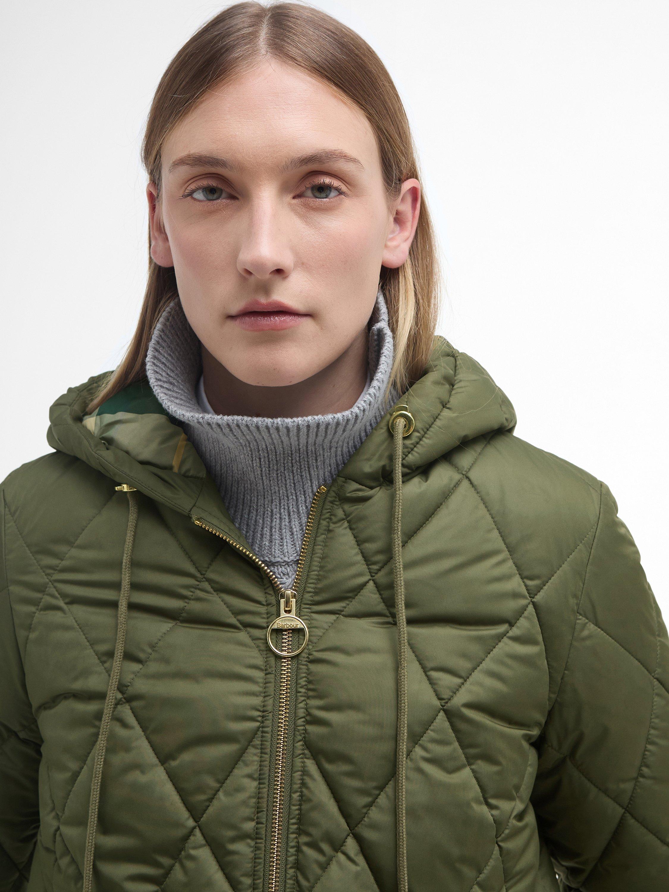 Product image 4 of 7, which shows Barbour Erin Puffer Quilted Jacket, Olive/Acnt Tartan, 8