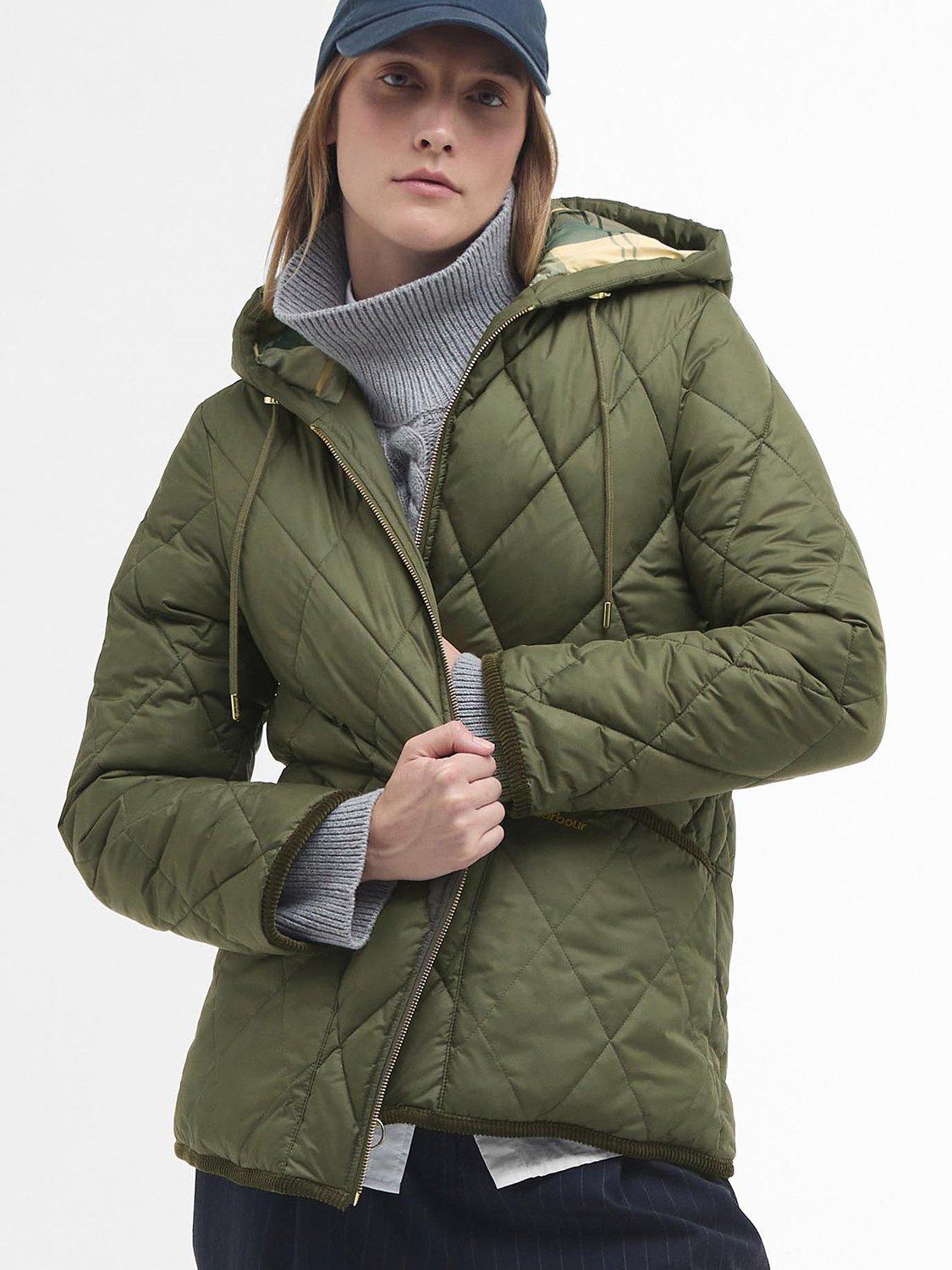 Product image 5 of 7, which shows Barbour Erin Puffer Quilted Jacket, Olive/Acnt Tartan, 8