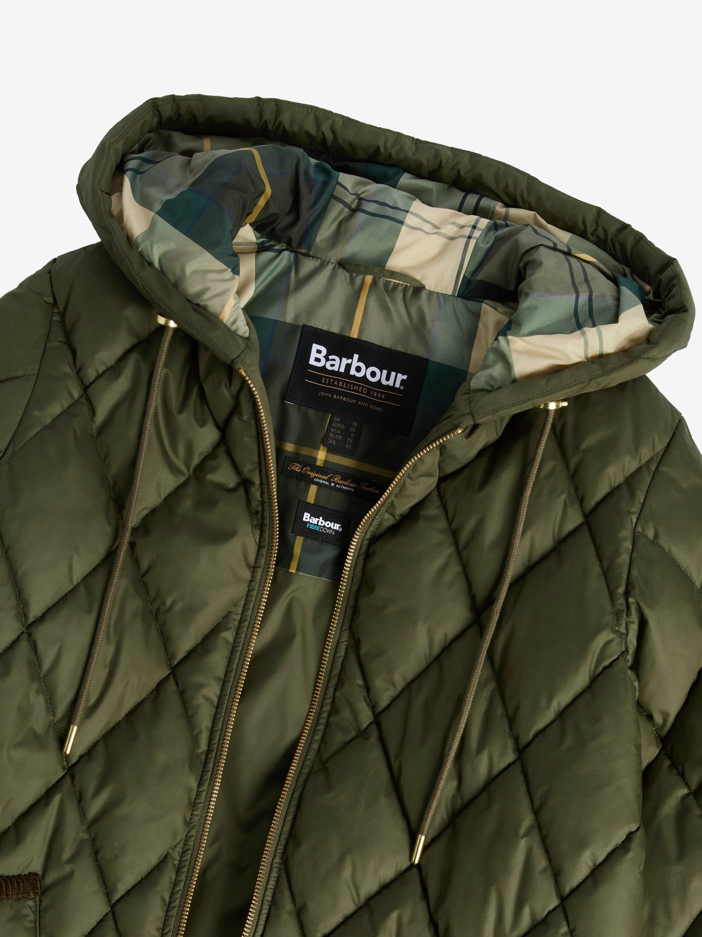 Product image 7 of 7, which shows Barbour Erin Puffer Quilted Jacket, Olive/Acnt Tartan, 8