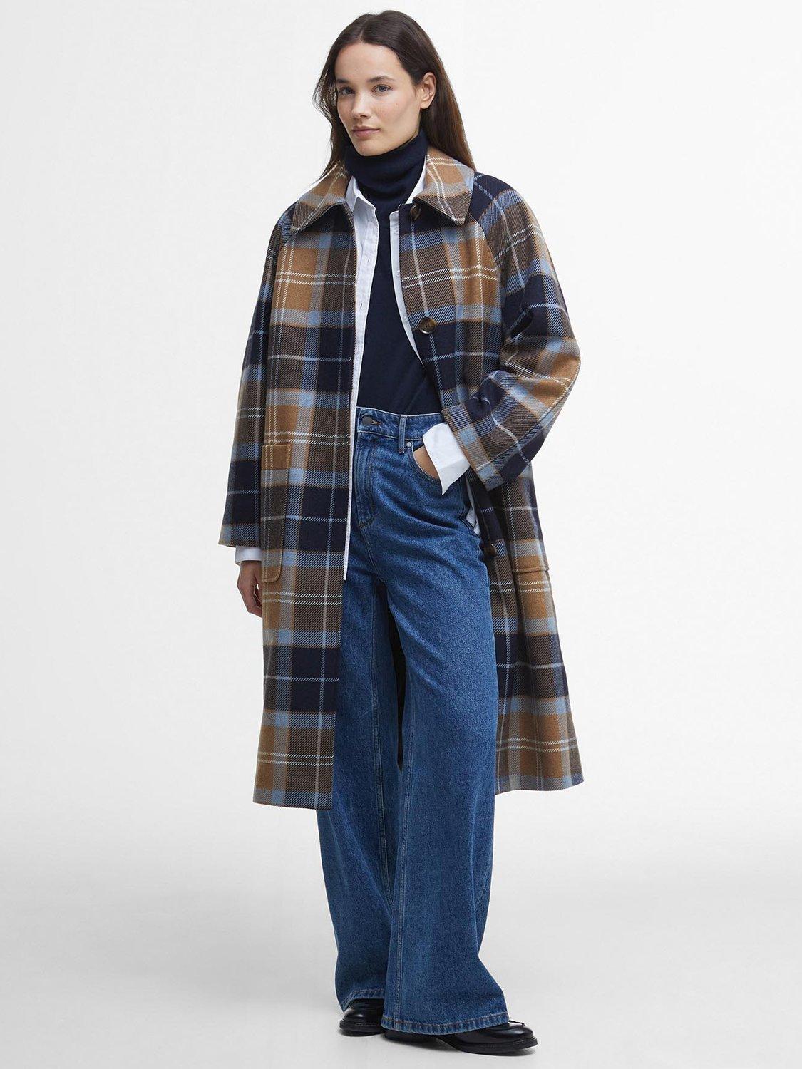 Barbour Kira Wool Blend Car Coat Sky Tartan Dk Navy