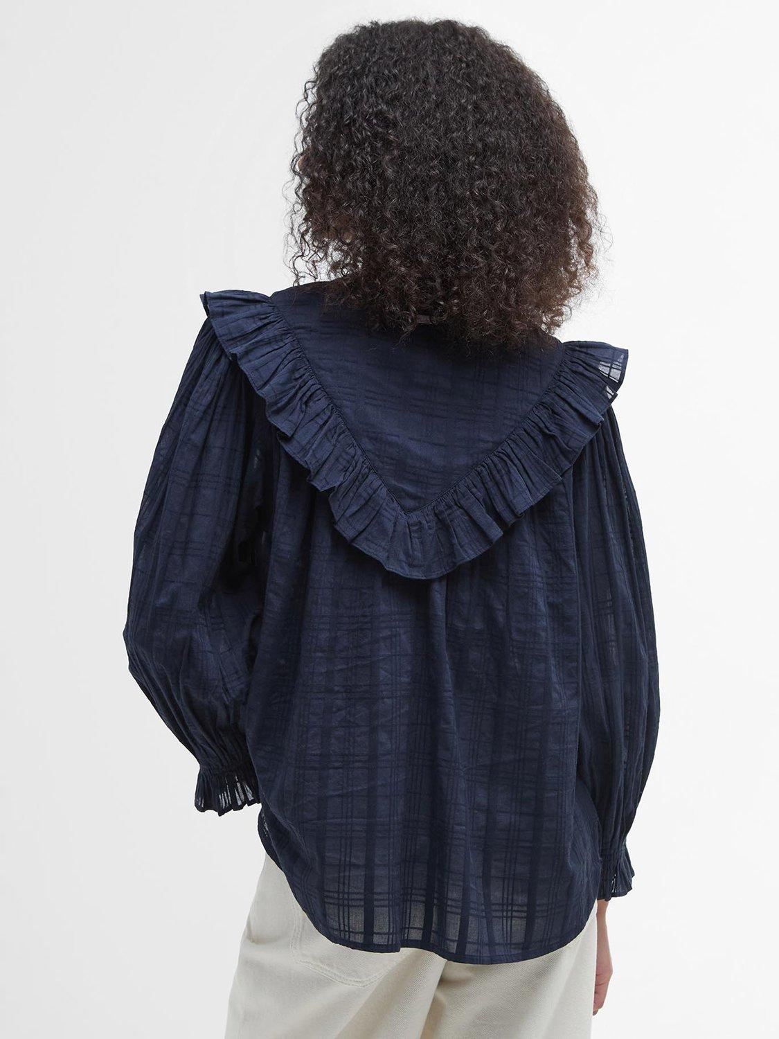 Product image 2 of 7, which shows Barbour Fearne Check Ruffle Shirt, Navy, 10