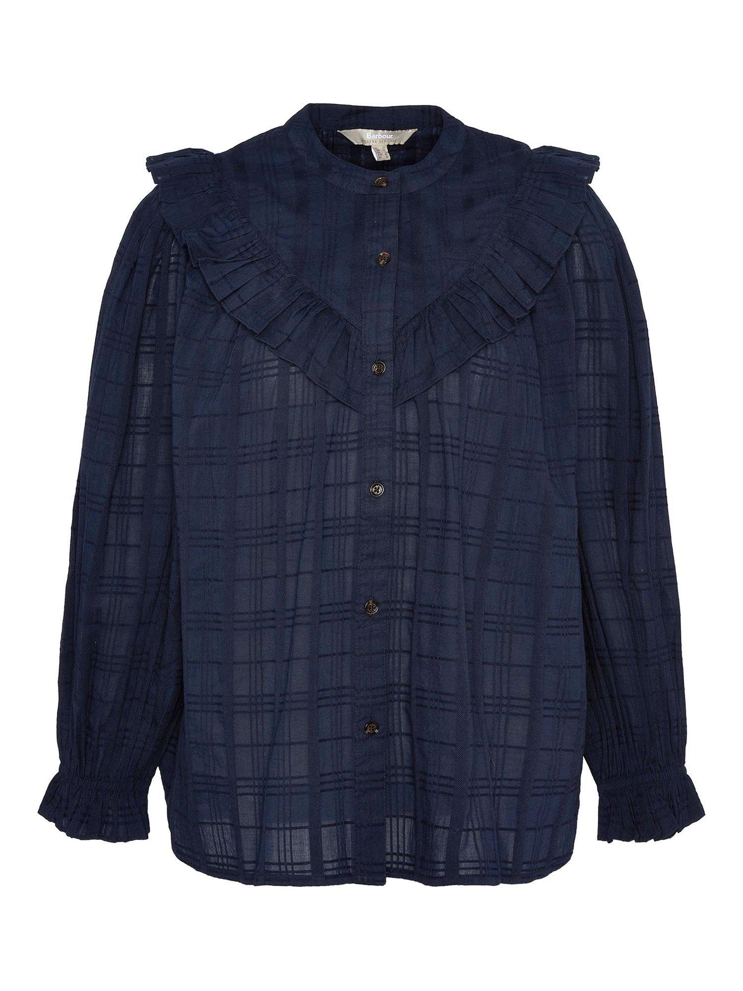 Product image 4 of 7, which shows Barbour Fearne Check Ruffle Shirt, Navy, 10