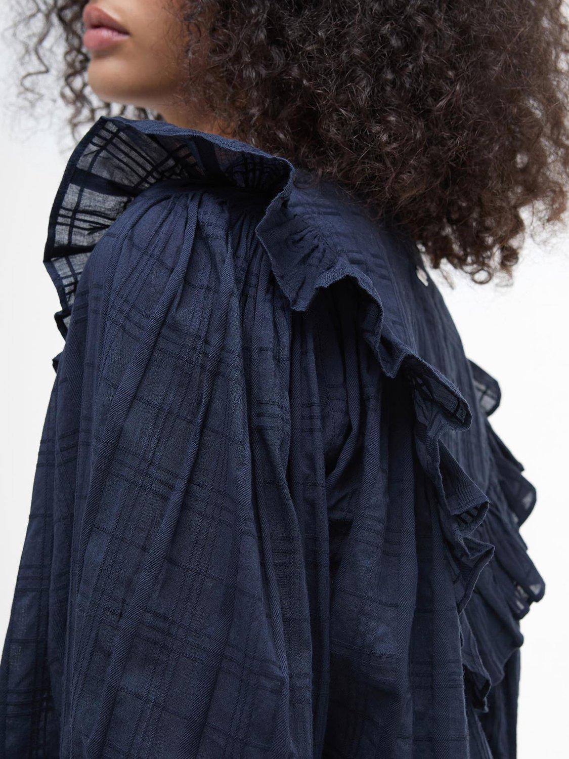 Product image 7 of 7, which shows Barbour Fearne Check Ruffle Shirt, Navy, 10
