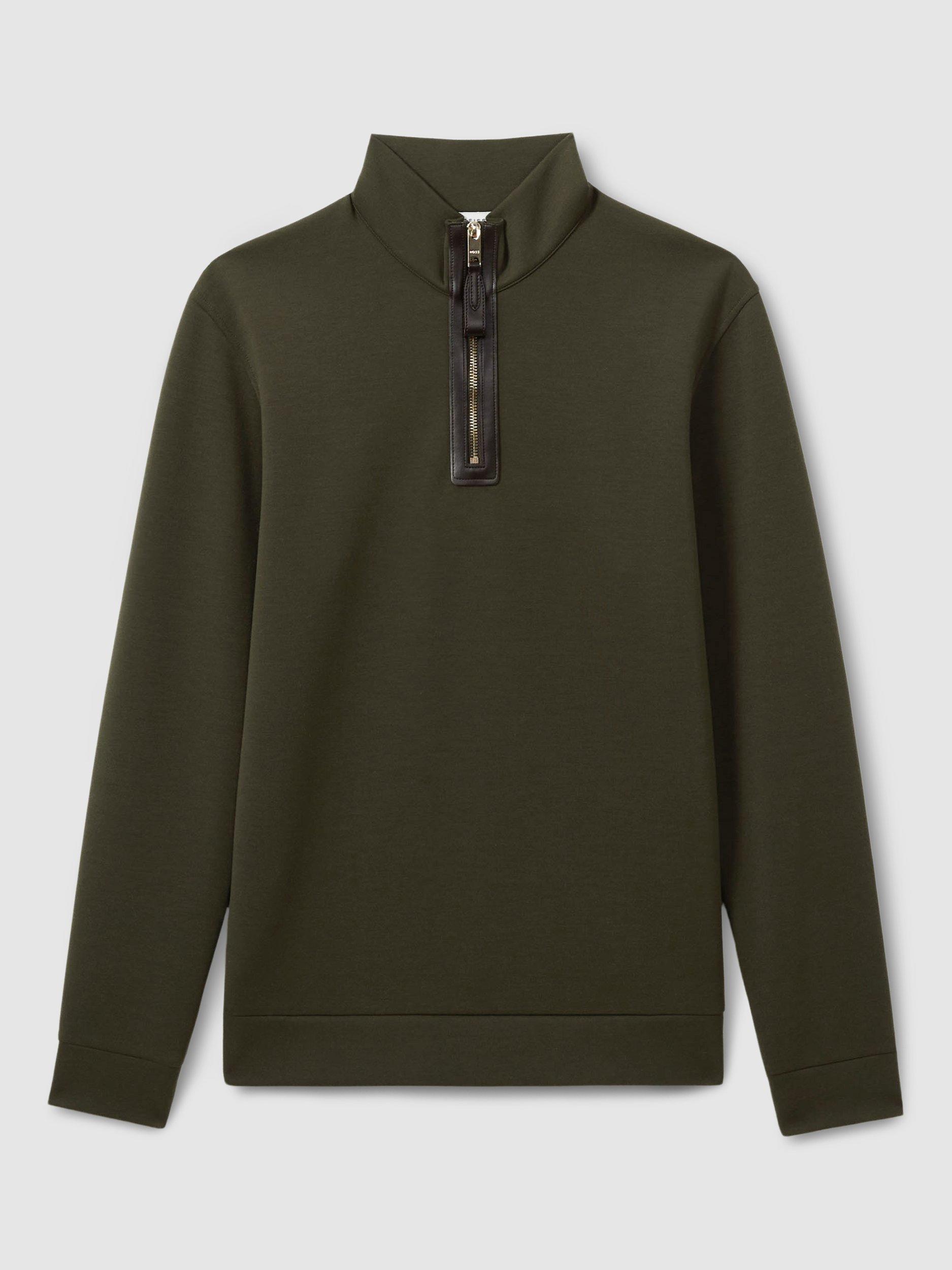 Product image 3 of 5, which shows Reiss Hale High Zip Neck Jumper, Forest Green, XS