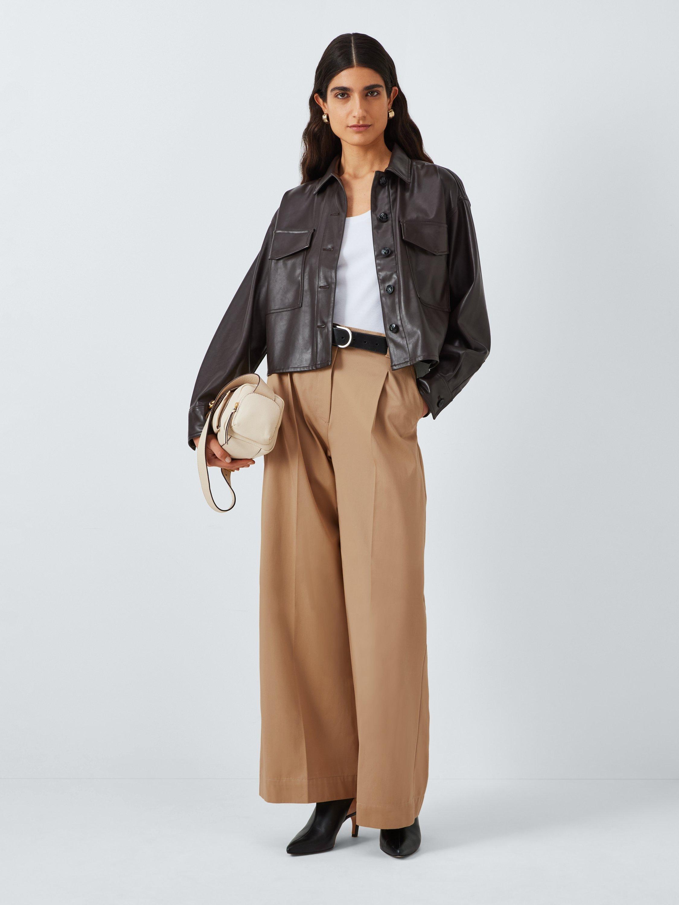 Product image 3 of 6, which shows Weekend MaxMara Nebbie Wide Leg Cotton Trousers, Beige, 14