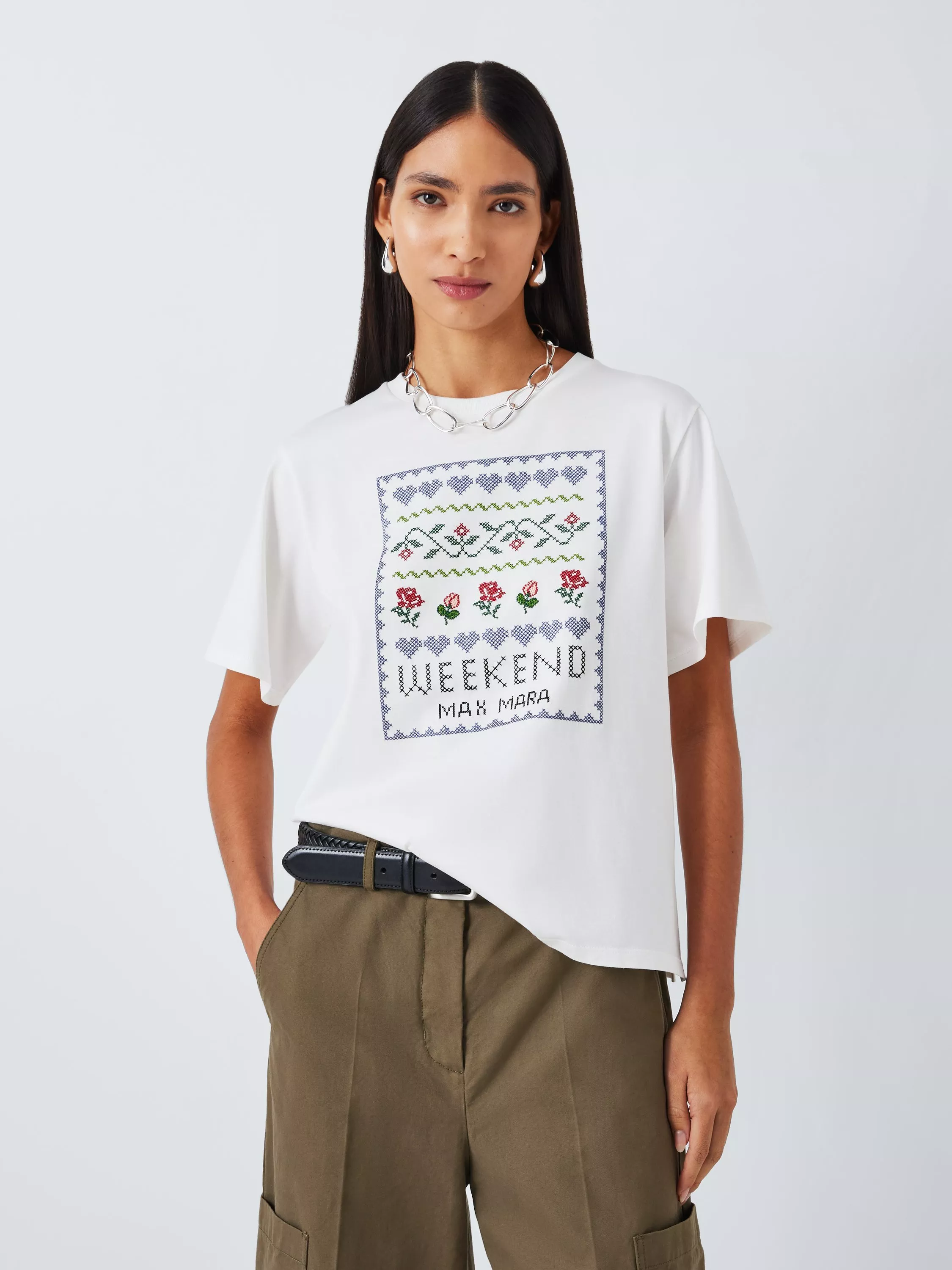 Weekend MaxMara Cabina Floral Cross Stitch Graphic T-Shirt