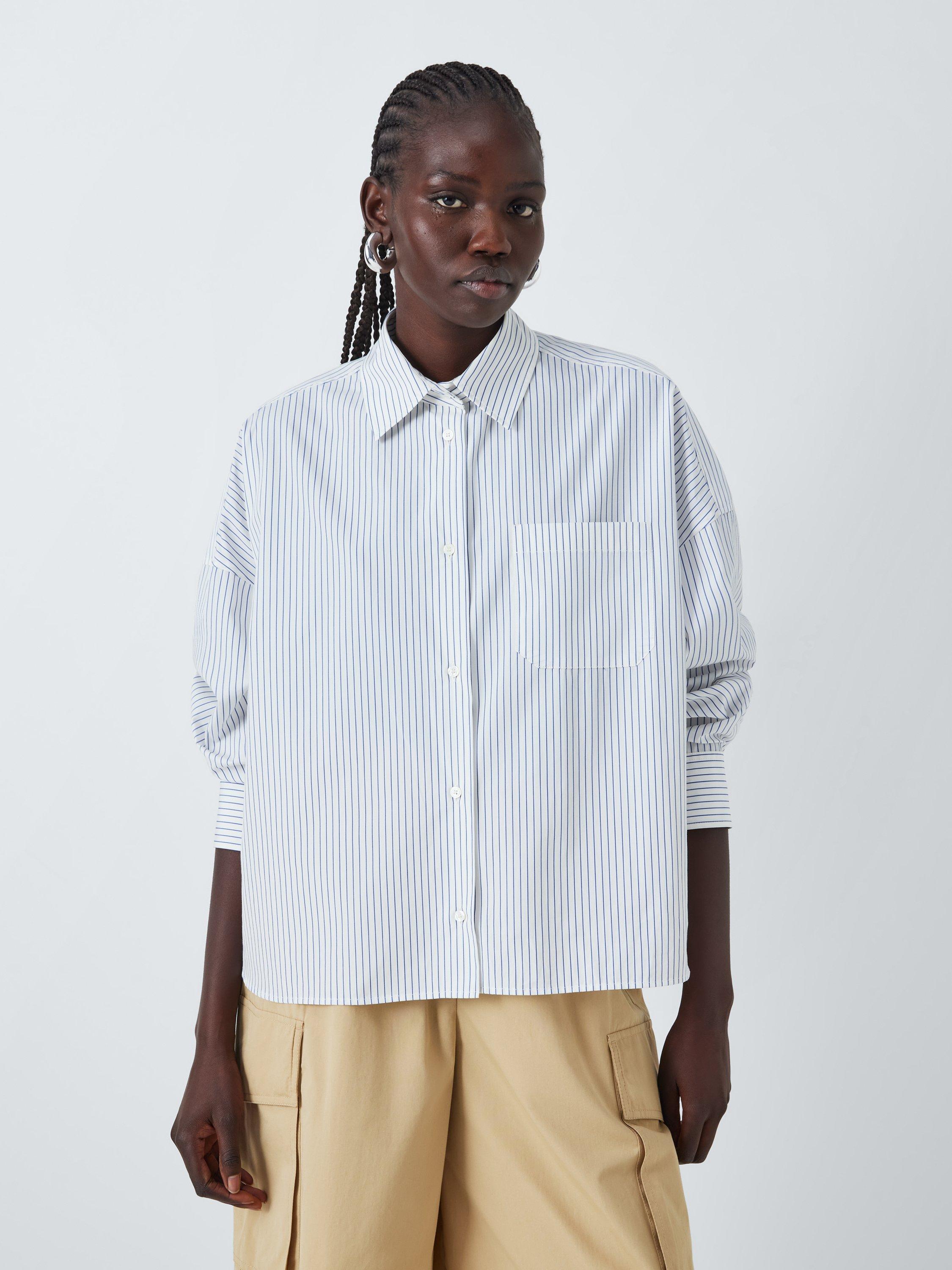 Weekend MaxMara Aureo Stripe Cotton Shirt, White/Navy