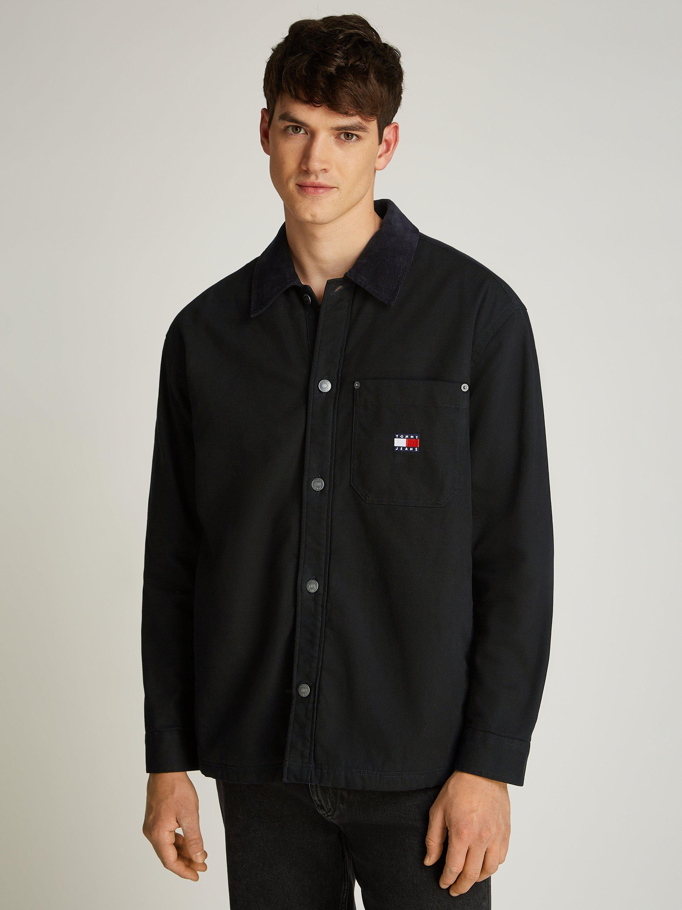 Product image 1 of 7, which shows Tommy Jeans Cotton Corduroy Loose Fit Overshirt, Black, L