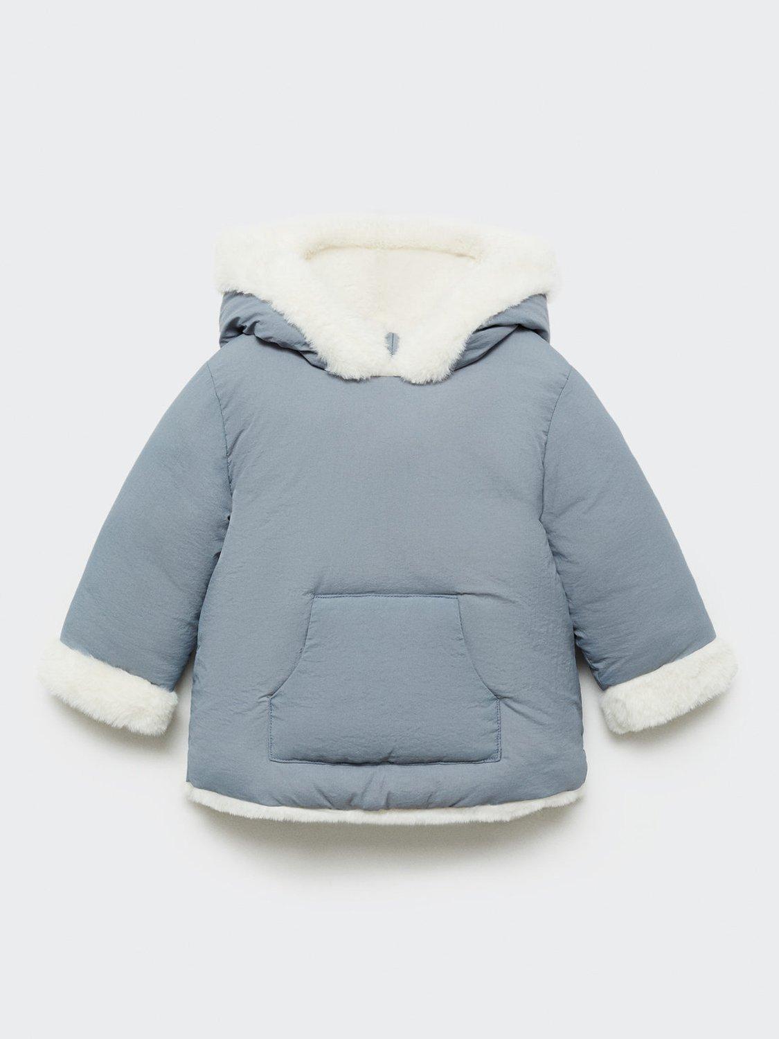 Product image 1 of 3, which shows Mango Baby Quilted Fleece Zip Jacket, Grey, 1-3 months