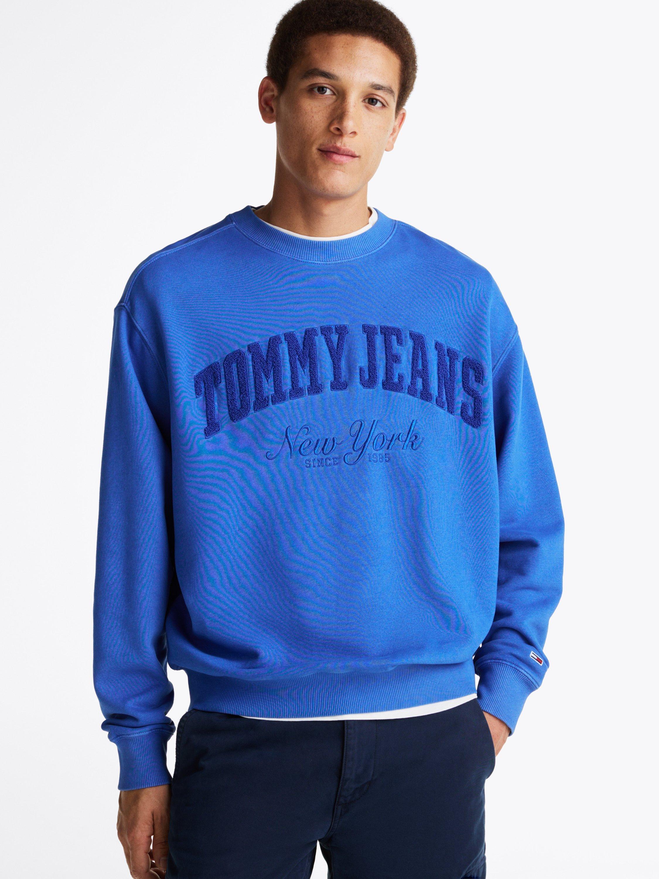 Product image 1 of 6, which shows Tommy Jeans Cotton Varsity Sweatshirt, Tempo Blue, L