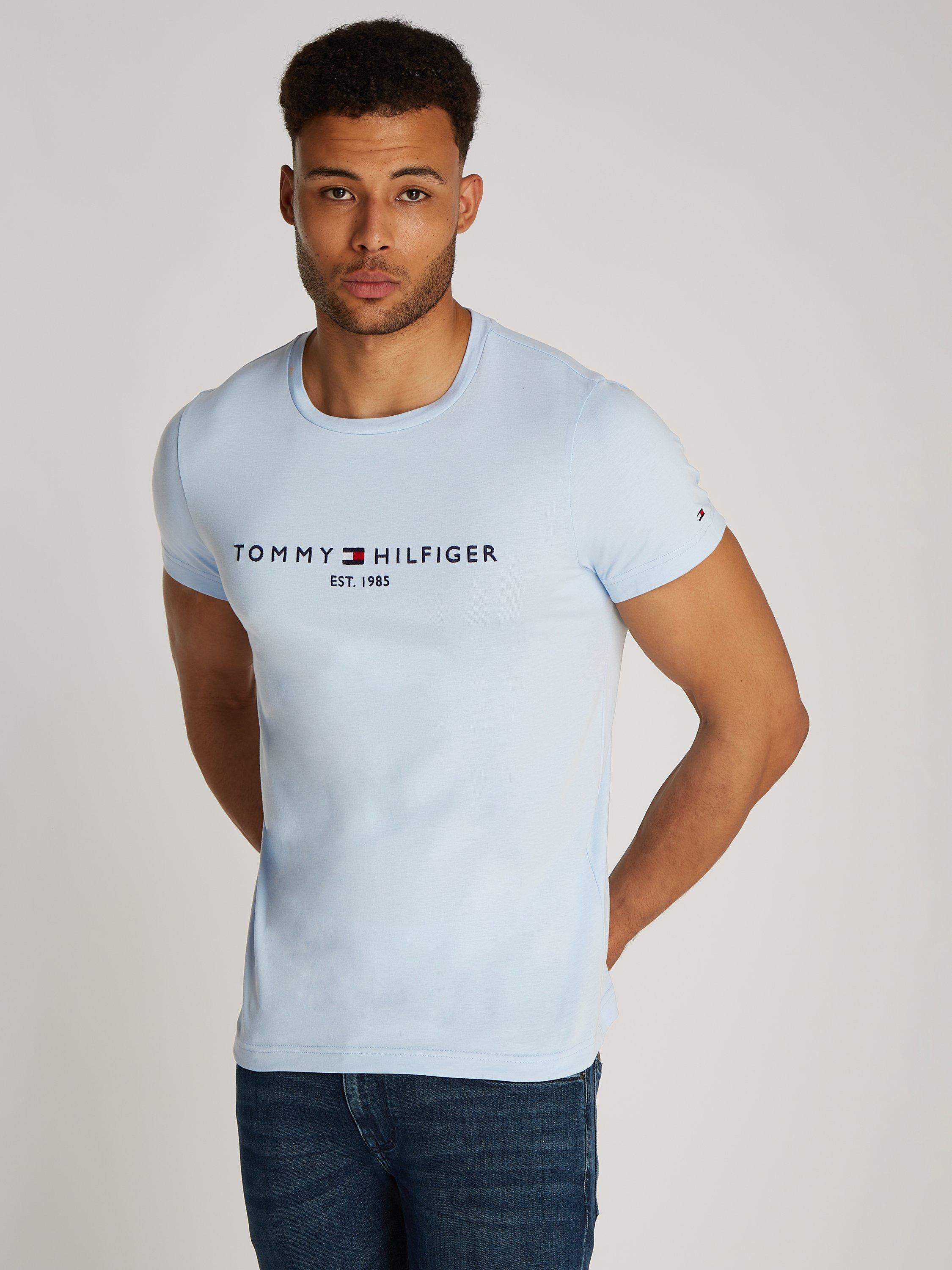 Product image 1 of 6, which shows Tommy Hilfiger Slim Fit Short Sleeve Logo T-Shirt, Breezy Blue, L