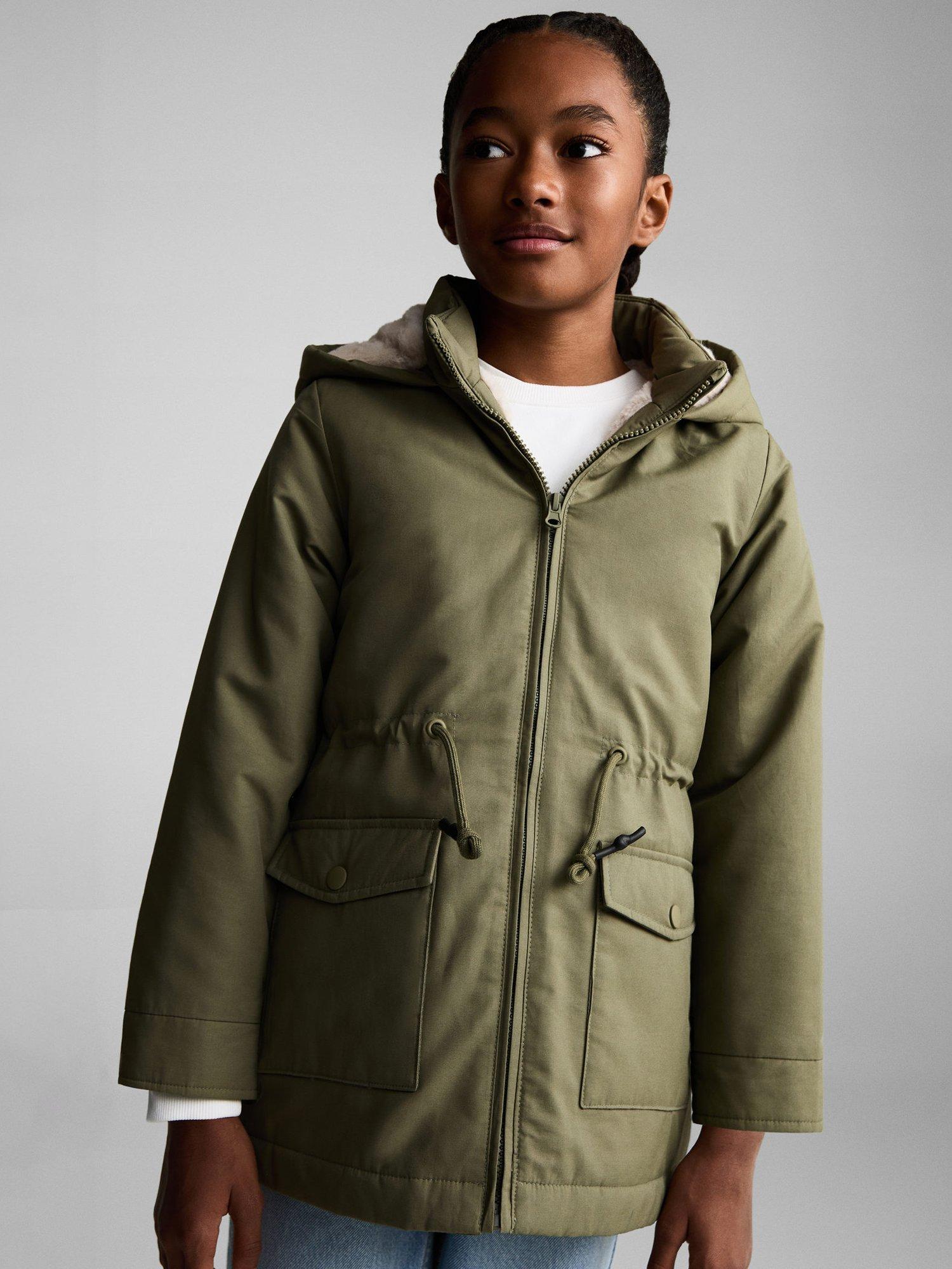 Mango Kids' Laika Hooded Parka, Khaki