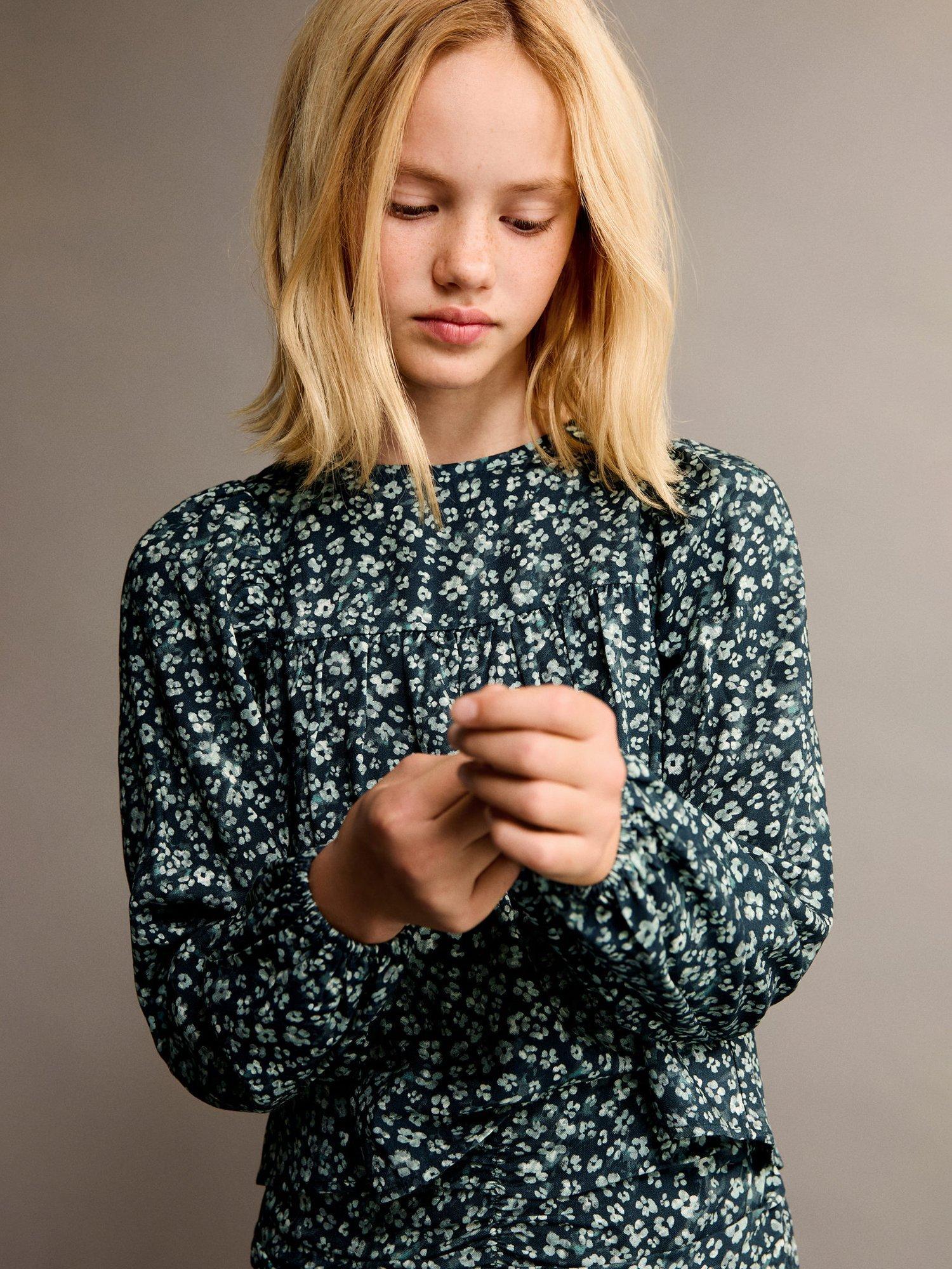 Mango Kids' Leo Floral Blouse, Green