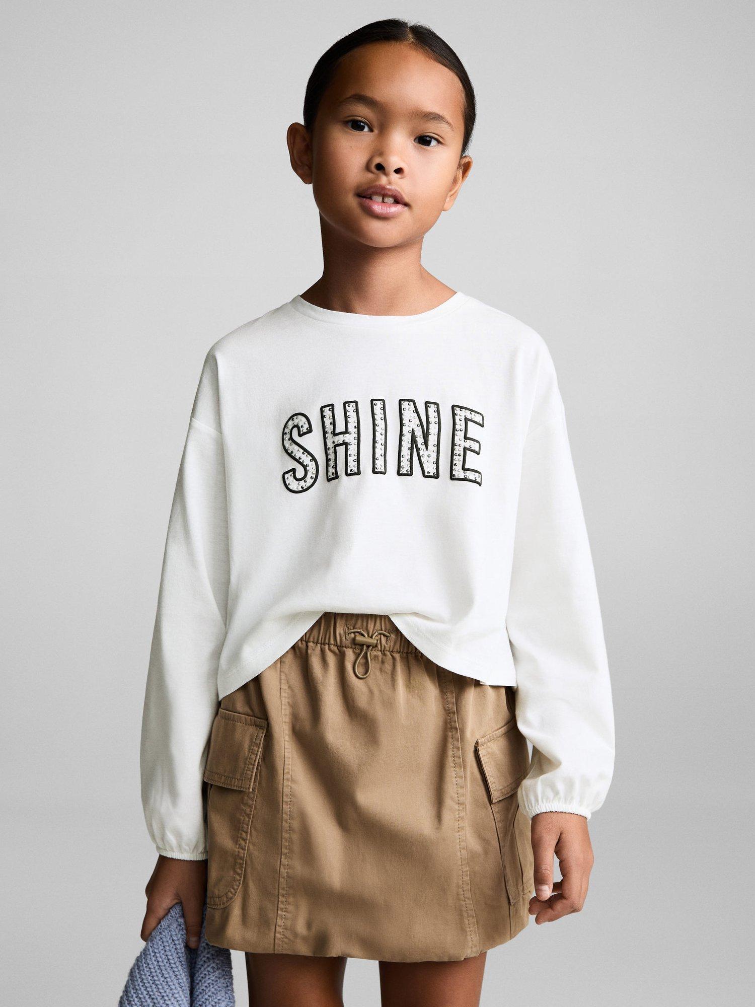 Mango Kids' Shine Cotton Tee, Natural White