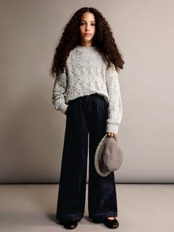 Mango Kids' Mafalda Wide Leg Cord Trousers, Navy