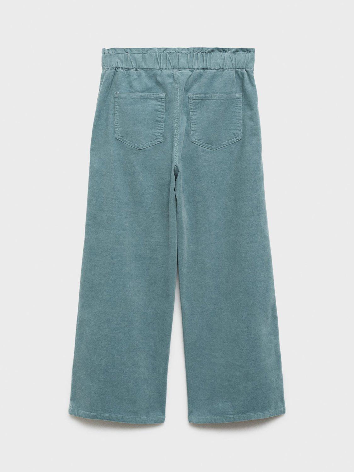 Product image 3 of 5, which shows Mango Kids' Mafalda Wide Leg Cord Trousers, Green, 7-8 years