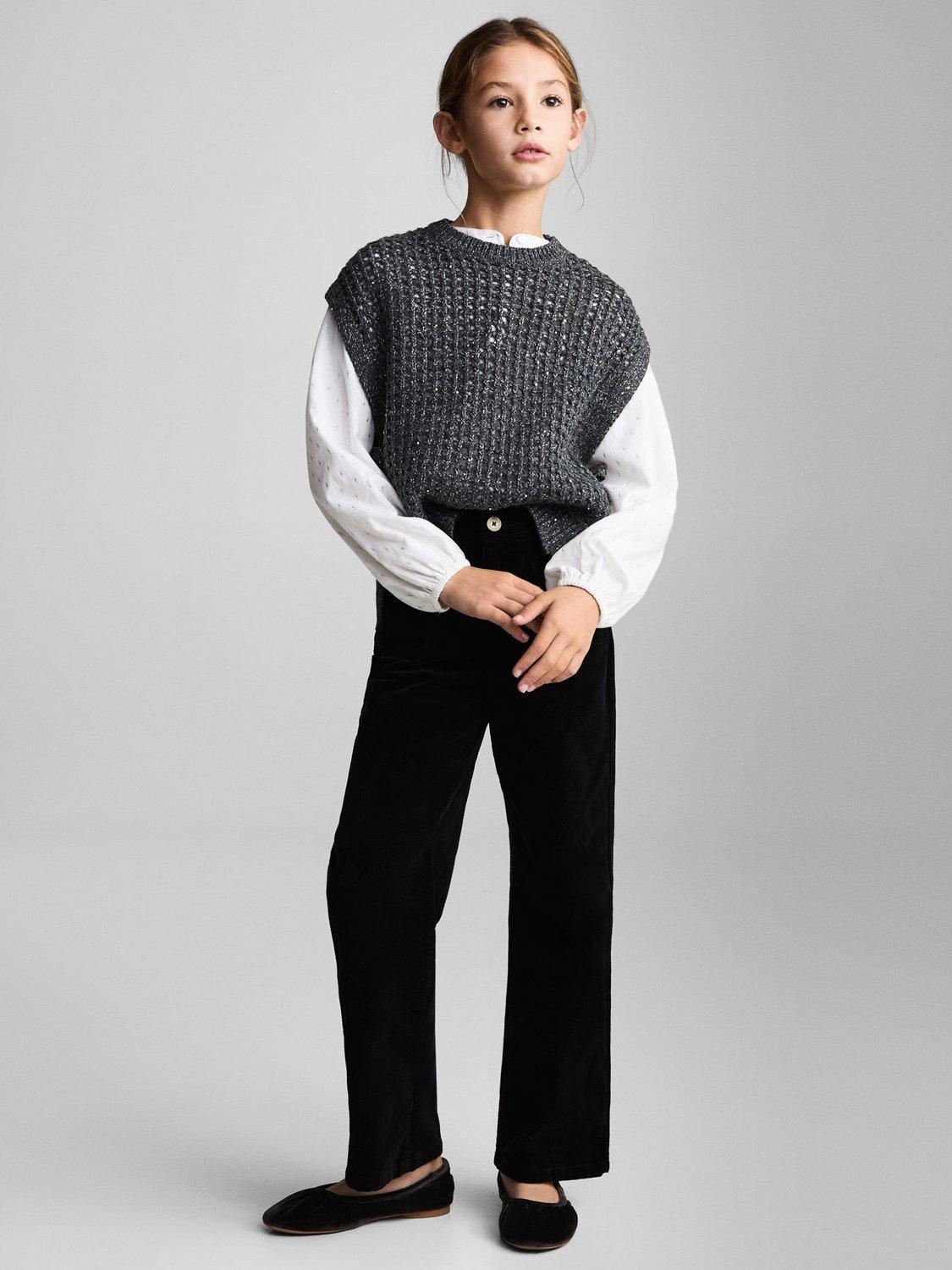 Product image 1 of 6, which shows Mango Kids' Pamela Straight Leg Cords, Black, 9 years