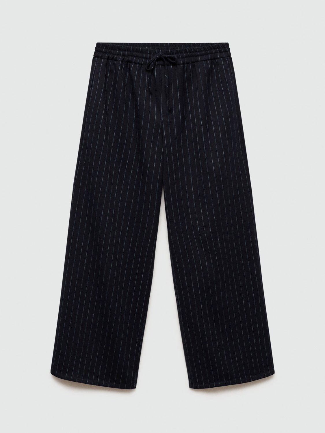 Product image 2 of 5, which shows Mango Kids' Rania Stripe Wide Leg Trousers, Navy, 7-8 years