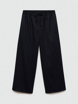 Mango Kids' Rania Stripe Wide Leg Trousers, Navy - view 2, Navy