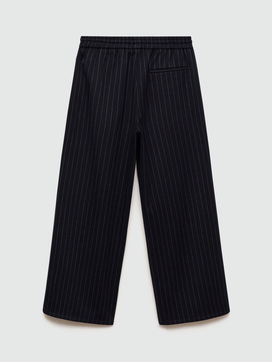 Product image 3 of 5, which shows Mango Kids' Rania Stripe Wide Leg Trousers, Navy, 7-8 years