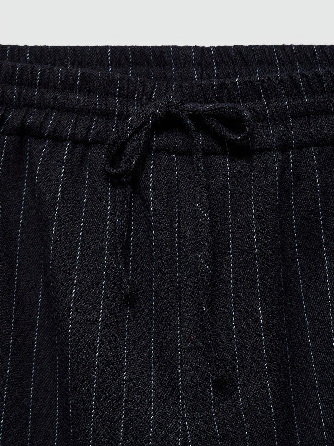Product image 5 of 5, which shows Mango Kids' Rania Stripe Wide Leg Trousers, Navy, 7-8 years