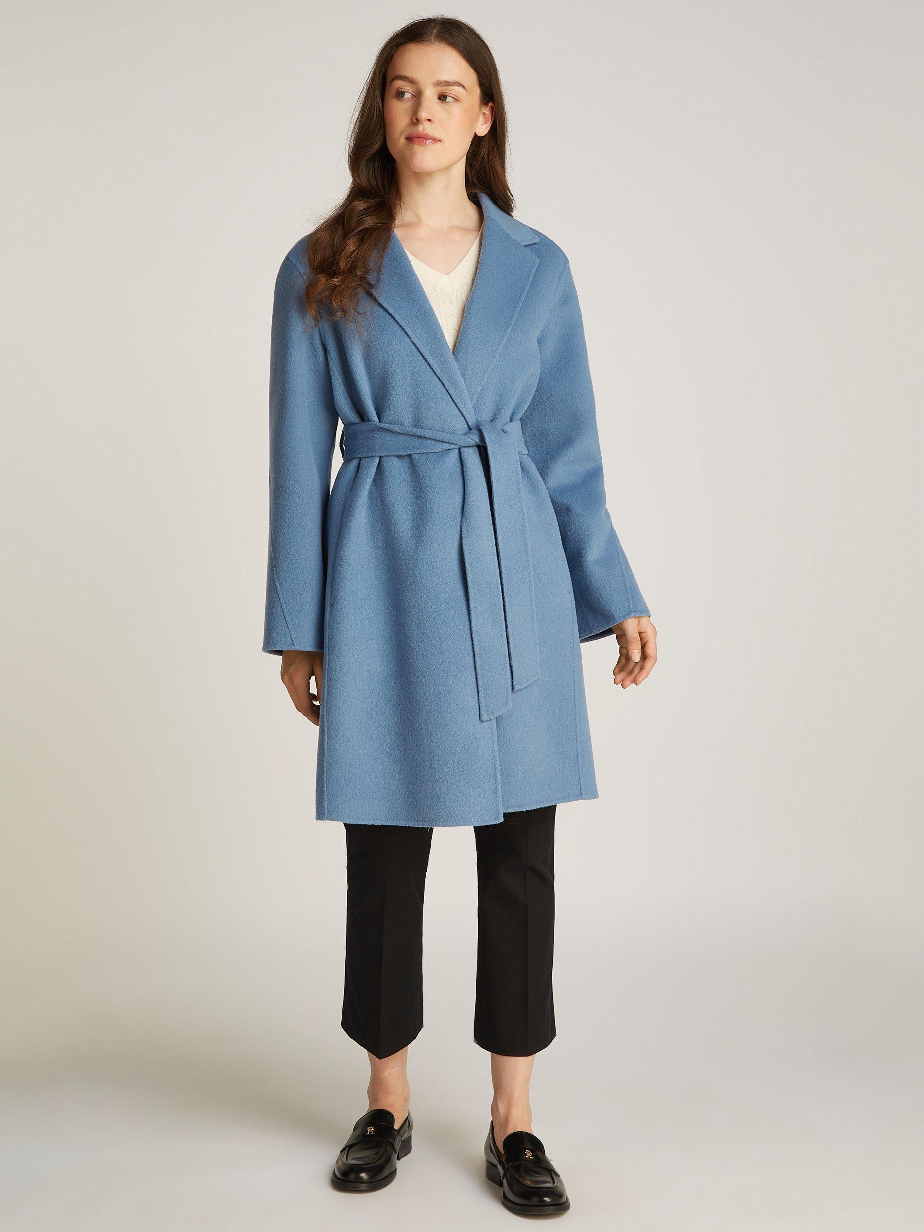 Product image 1 of 6, which shows Tommy Hilfiger Belted Wool Blend Coat, Flint Blue, 4
